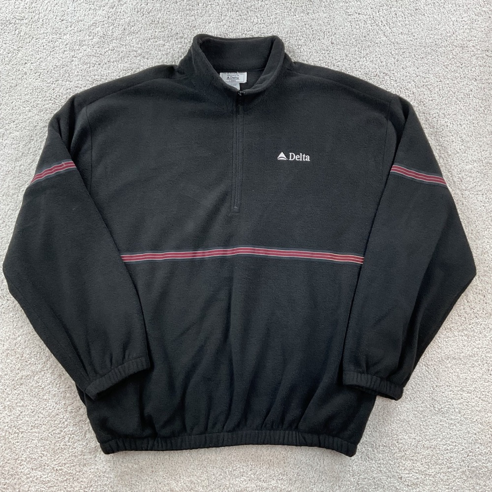 Vintage Delta Air‎ Lines Quarter Zip Fleece Pullover Ground Crew Mens Size 2XL